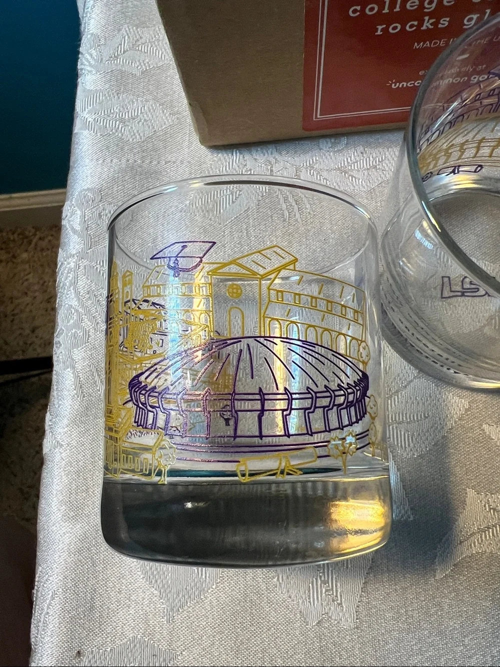 LSU College Cityscape Rock Glasses New in Box